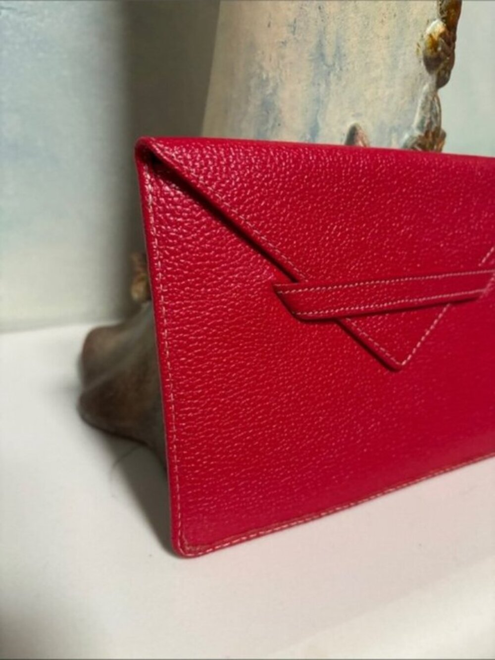 [New] TUSK Italian Pebbled Red Leather Envelope Single Wallet - Unisex